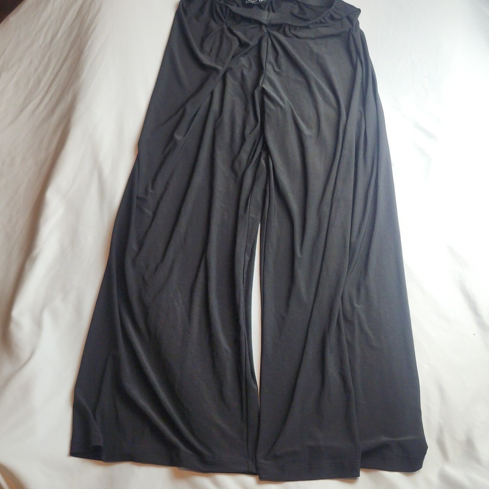 Alex Evenings Wide-Leg Dress Pants Elastic Waist Black Petite Women's Size Large